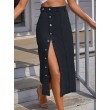 Women's High Waisted Split Button Denim Length Skirts Flared Solid Long Casual Pencil Skirts Black