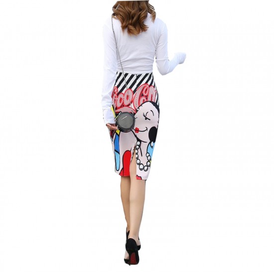 Women's High Waist Printed Pencil Skirts Slit out Floral Print skirt Casual Stretch Bodycon Knee Work Skirts