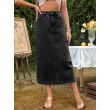 Wommen's High Waisted Denim Length Skirts Slim Flared A-line Versatile Casual Solid Long Skirts Black