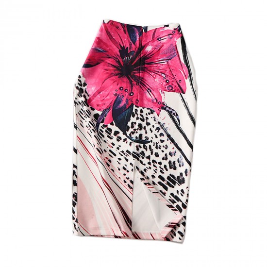 Women's High Waist Printed Pencil Skirts Slit out Sexy Print skirt Casual Stretch Bodycon Knee Work Skirts