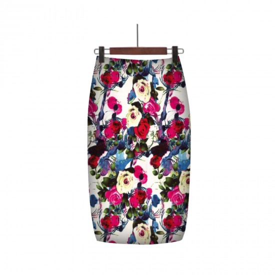 Women's High Waist Printed Pencil Skirts Slit out Sexy Print skirt Casual Stretch Bodycon Knee Work Skirts