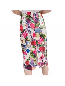 Women's High Waist Printed Pencil Skirts Slit out Sexy Print skirt Casual Stretch Bodycon Knee Work Skirts