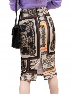 Women's High Waist Printed Pencil Skirts Slit out Sexy Print skirt Casual Stretch Bodycon Knee Work Skirts