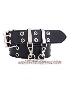 Womens Double Grommets Leather Jeans Belt Punk Studded Belt Rock Belt black