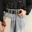 Womens Double Grommets Leather Jeans Belt Punk Studded Belt Rock Belt black