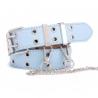 Womens Double Grommets Leather Jeans Belt Punk Studded Belt Rock Belt blue