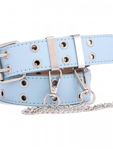 Womens Double Grommets Leather Jeans Belt Punk Studded Belt Rock Belt blue