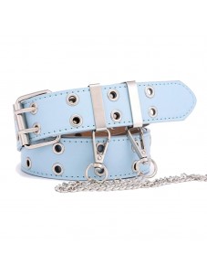 Womens Double Grommets Leather Jeans Belt Punk Studded Belt Rock Belt blue