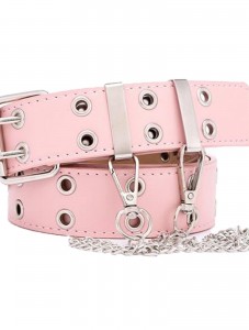 Womens Double Grommets Leather Jeans Belt Punk Studded Belt Rock Belt pink