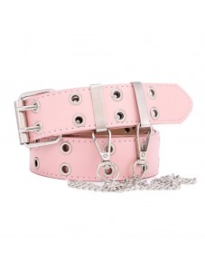 Womens Double Grommets Leather Jeans Belt Punk Studded Belt Rock Belt pink