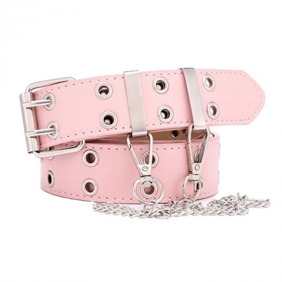 Womens Double Grommets Leather Jeans Belt Punk Studded Belt Rock Belt pink