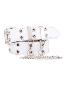 Womens Double Grommets Leather Jeans Belt Punk Studded Belt Rock Belt white