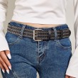 Womens Double Grommets Leather Jeans Belt Goth Studded Belt Punk Rock Wasit Belt black