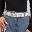 Womens Double Grommets Leather Jeans Belt Goth Studded Belt Punk Rock Wasit Belt black