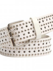 Womens Double Grommets Leather Jeans Belt Goth Studded Belt Punk Rock Wasit Belt white