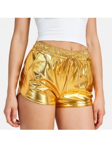 Women's Faux leather Metal Reflective Shorts Hot Shiny Shorts Night show Beach Sexy Pants Gold