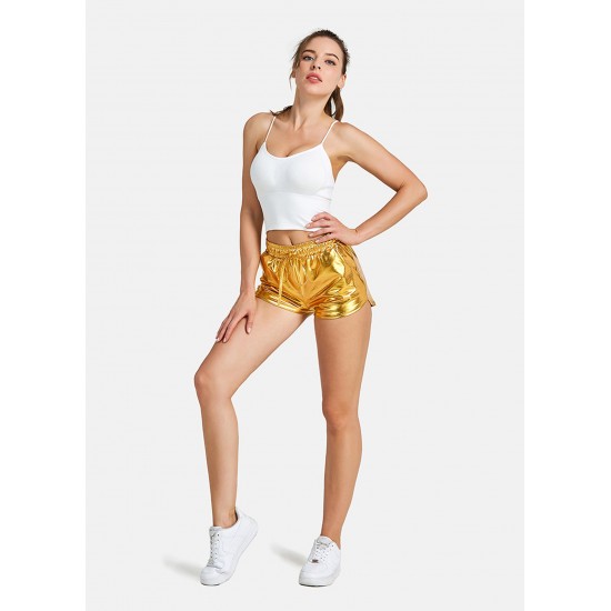 Women's Faux leather Metal Reflective Shorts Hot Shiny Shorts Night show Beach Sexy Pants Gold