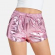 Women's Faux leather Metal Reflective Shorts Hot Shiny Shorts Night show Beach Sexy Pants Pink