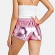 Women's Faux leather Metal Reflective Shorts Hot Shiny Shorts Night show Beach Sexy Pants Pink