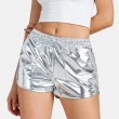 Women's Faux leather Metal Reflective Shorts Hot Shiny Shorts Night show Beach Sexy Pants Silver