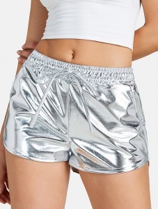 Women's Faux leather Metal Reflective Shorts Hot Shiny Shorts Night show Beach Sexy Pants Silver