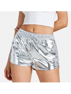 Women's Faux leather Metal Reflective Shorts Hot Shiny Shorts Night show Beach Sexy Pants Silver