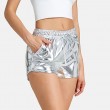 Women's Faux leather Metal Reflective Shorts Hot Shiny Shorts Night show Beach Sexy Pants Silver