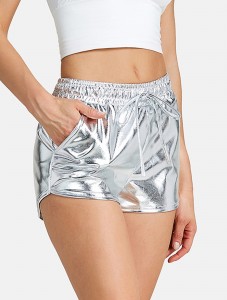 Women's Faux leather Metal Reflective Shorts Hot Shiny Shorts Night show Beach Sexy Pants Silver