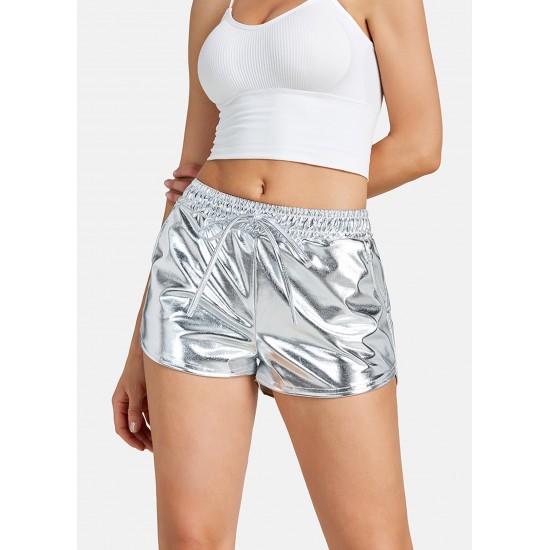 Women's Faux leather Metal Reflective Shorts Hot Shiny Shorts Night show Beach Sexy Pants Silver