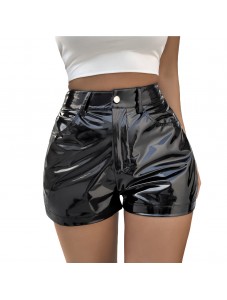 Libairo Women's PU Leather Shorts High Waisted glossy Straight Leg Stretchy Skinny Sexy Hot Pants Casual Shorts Blackdull