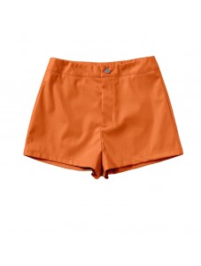 Libairo Women's PU Leather Shorts High Waisted Straight Leg Stretchy Skinny Sexy Hot Pants Casual Shorts Orange