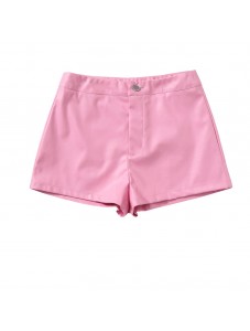 Libairo Women's PU Leather Shorts High Waisted Straight Leg Stretchy Skinny Sexy Hot Pants  Pink Casual Shorts