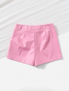 Libairo Women's PU Leather Shorts High Waisted Straight Leg Stretchy Skinny Sexy Hot Pants  Pink Casual Shorts