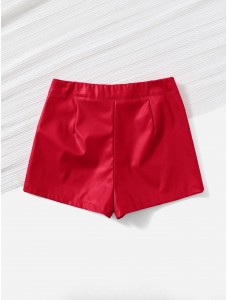 Libairo Women's Faux Leather High Waisted glossy Straight Leg Skinny Shorts Sexy Hot Pants Casual Shorts Red