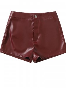 Libairo Women's Faux Leather High Waisted glossy Straight Leg Skinny Shorts Sexy Hot Pants Casual Shorts Maroon