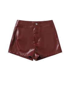 Libairo Women's Faux Leather High Waisted glossy Straight Leg Skinny Shorts Sexy Hot Pants Casual Shorts Maroon