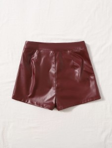 Libairo Women's Faux Leather High Waisted glossy Straight Leg Skinny Shorts Sexy Hot Pants Casual Shorts Maroon