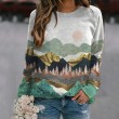 Printed Long Sleeve Tshirts for Women Men Loose Fit Crew Neck Mountain Sunset Dusk Print Sweatshirts Casual