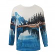 Long Sleeve Printed Tshirts for Women Men Loose Fit Crew Neck Mountain Landscape Print Sweatshirts Casual