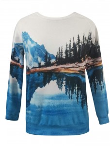 Long Sleeve Printed Tshirts for Women Men Loose Fit Crew Neck Mountain Landscape Print Sweatshirts Casual