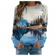Long Sleeve Printed Tshirts for Women Men Loose Fit Crew Neck Mountain Landscape Print Sweatshirts Casual